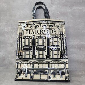 Harrods PVC Shopping Tote Bag Reusable Cream Black